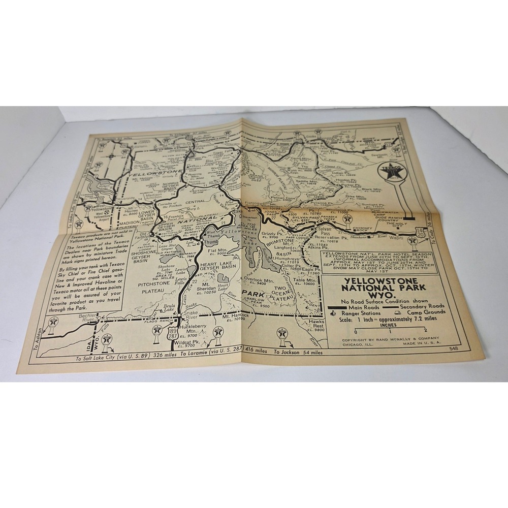 Vintage Rand McNally Texaco Map Yellowstone Glacier National Park Wyo Mont